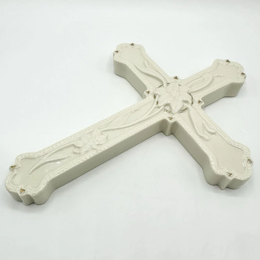LENOX Lily Cross Wall Hanging Ivory Gold Accents Porcelain